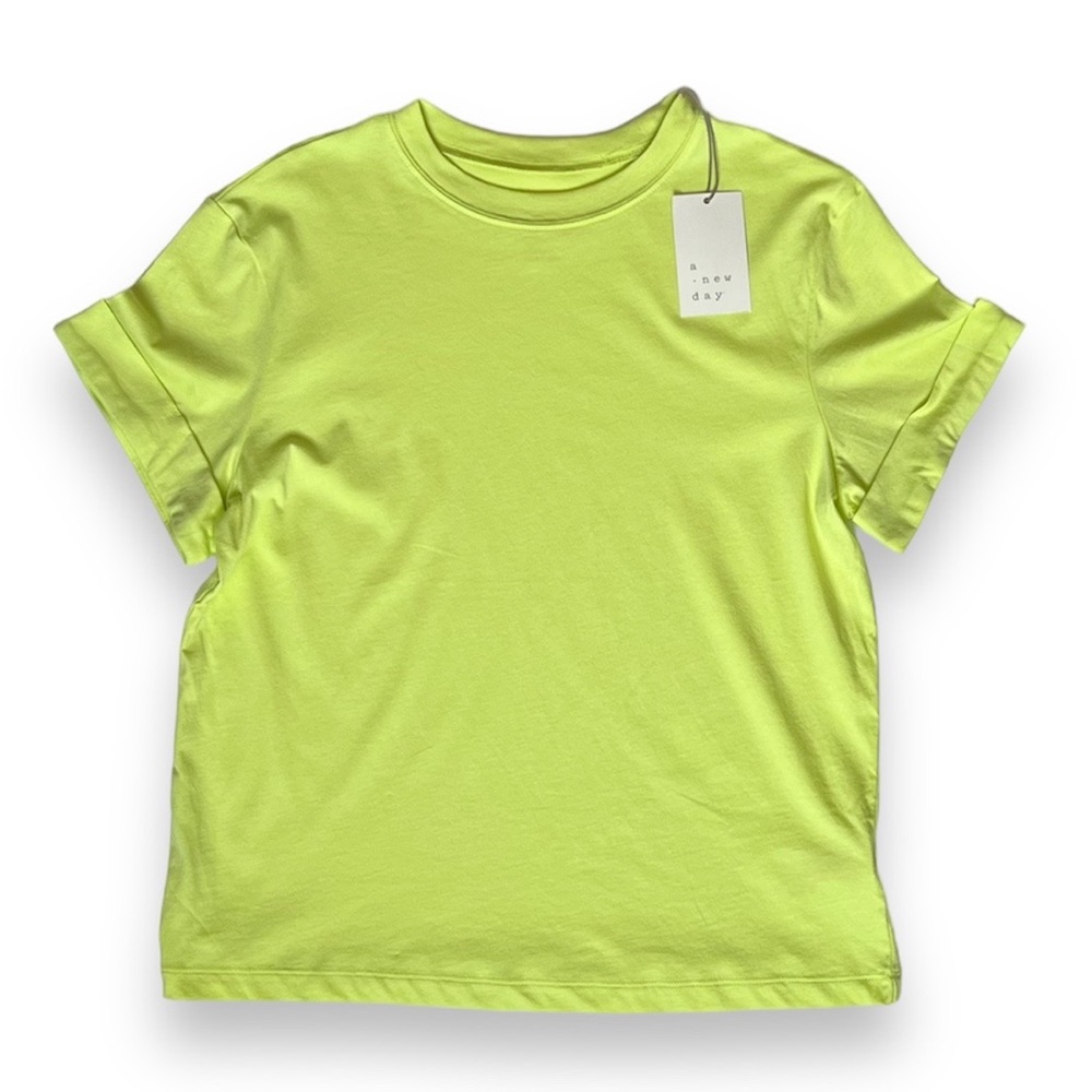 3/$30 A New Day Rolled Short Sleeve Boxy Tee Green XS/Extra Small Cuffed Relaxed